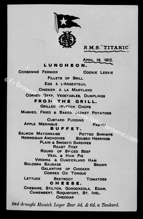 CORRESPONDENCE TITANIC  LUNCHEON MENU